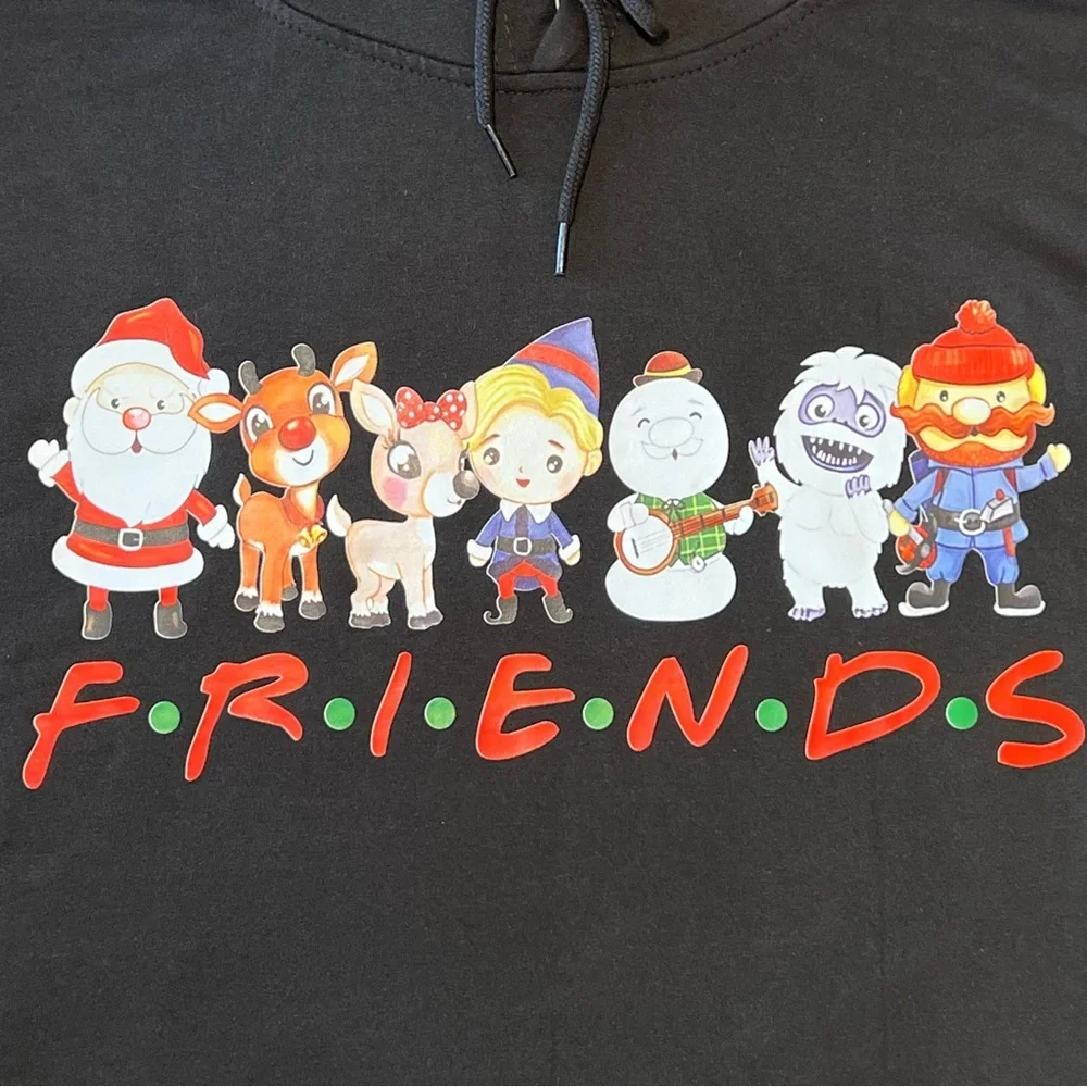 New Rudolph FRIENDS Graphic Sweatshirt Hoodie Black Unisex Women’s XL NWT - Picture 3 of 16